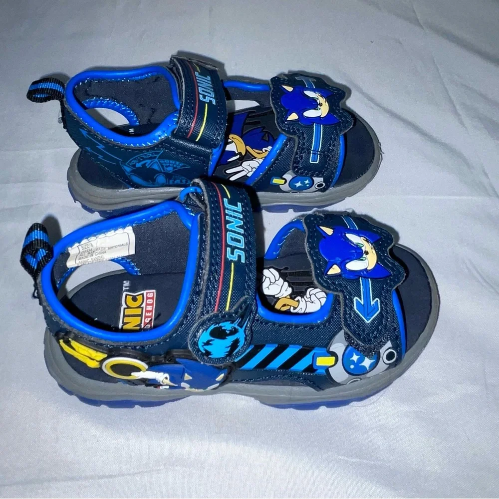 Sonic the Hedgehog Toddler Boys Blue Sport Sandals‎ Hook Loop Size 8 C0334